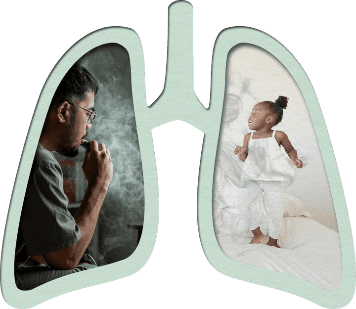 Lung graphic showing smoking/vaping indoors